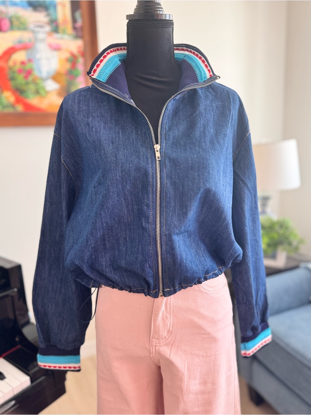 Blue Denim Zip-Up Jacket